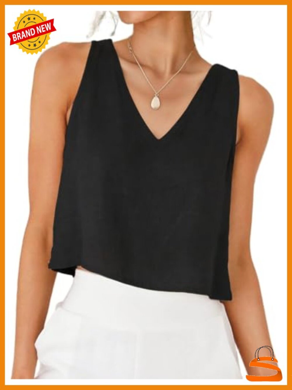 V Neck Cropped Linen Tank Top Sleeveless Summer Shirt